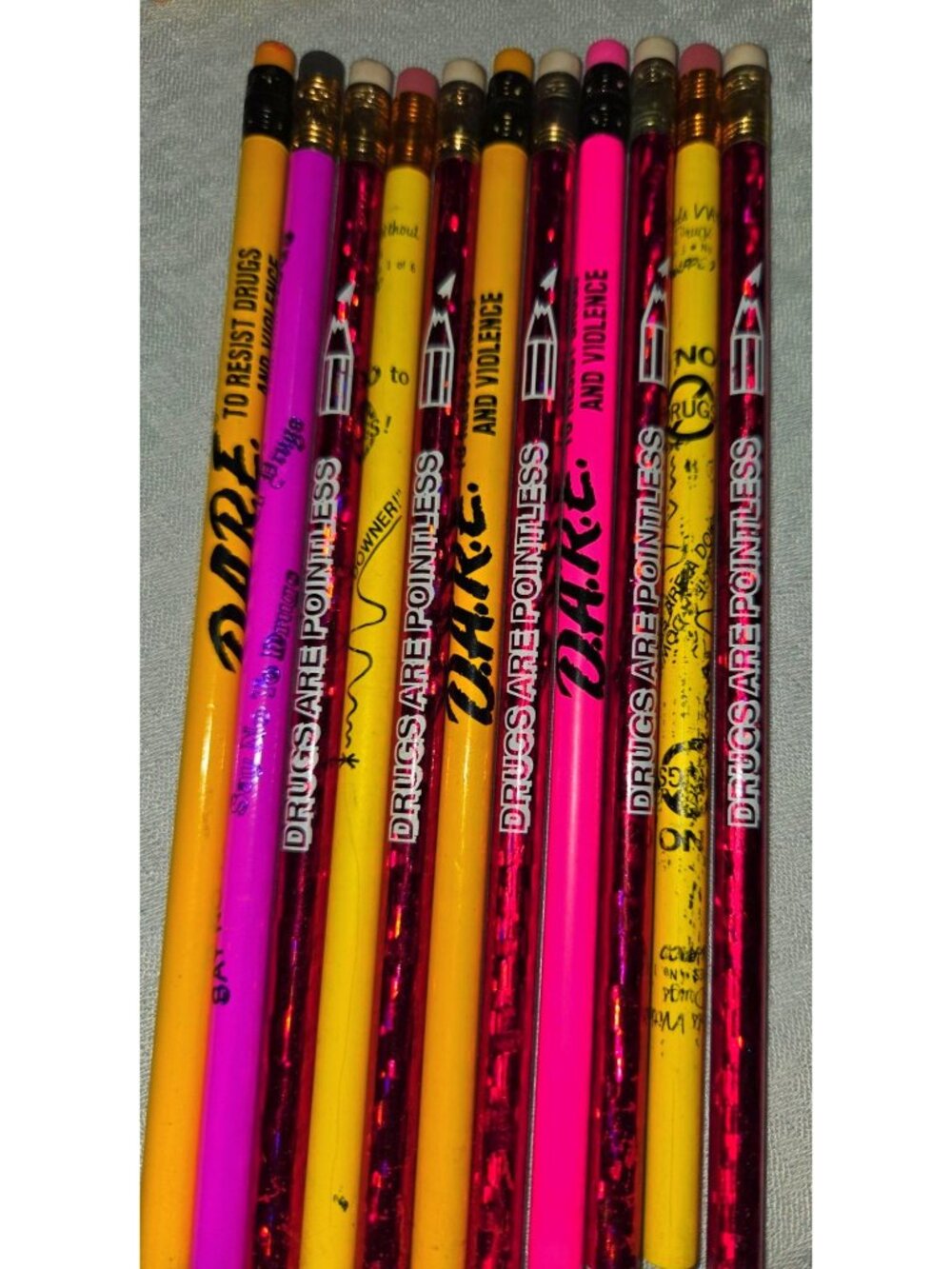 11 Vintage D.A.R.E. Collectible No. 2 Pencils - Anti-Drug Messages Assorted Colo